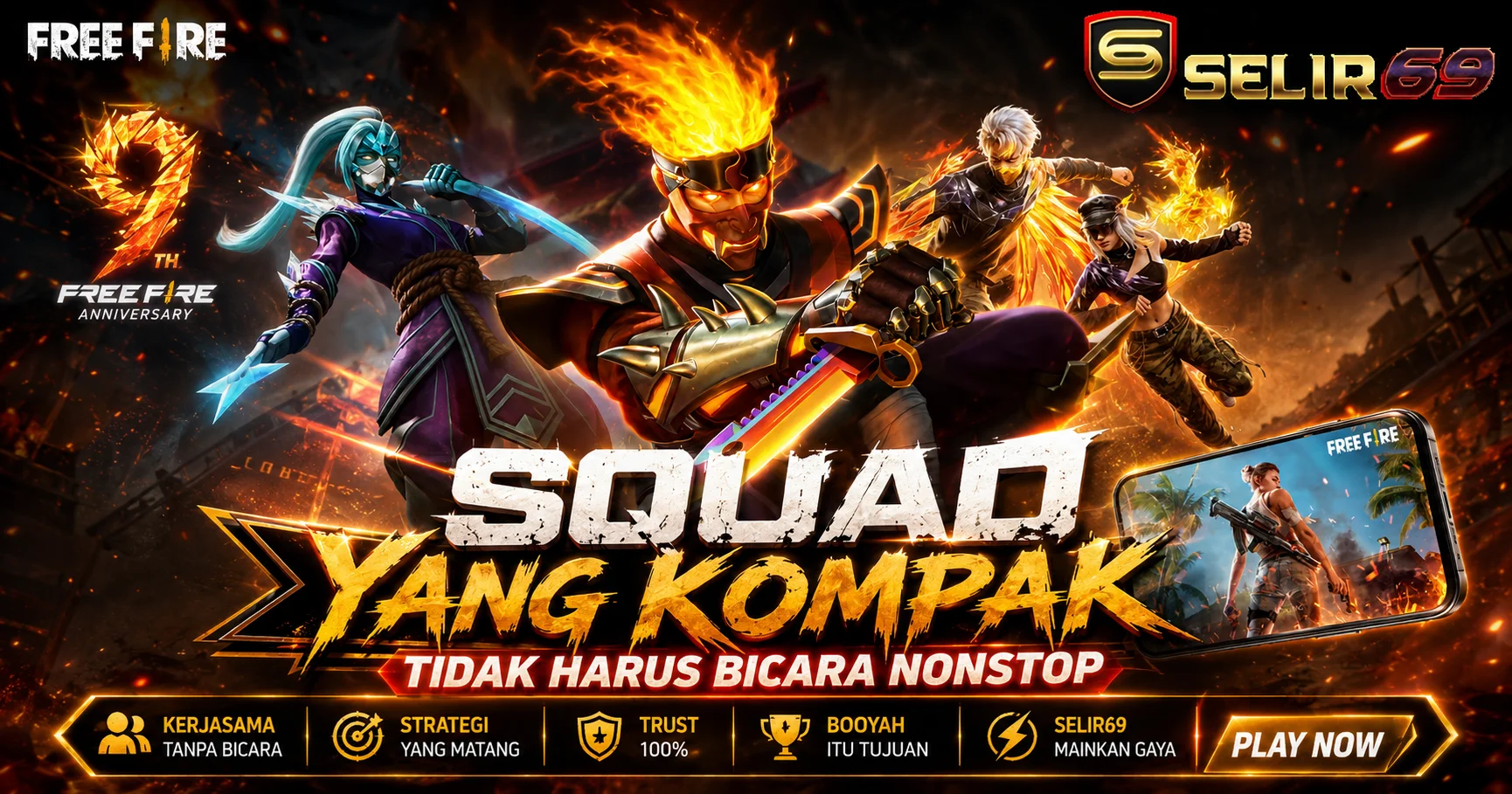 Ilustrasi komunikasi squad dan pemilihan engagement Free Fire SELIR69