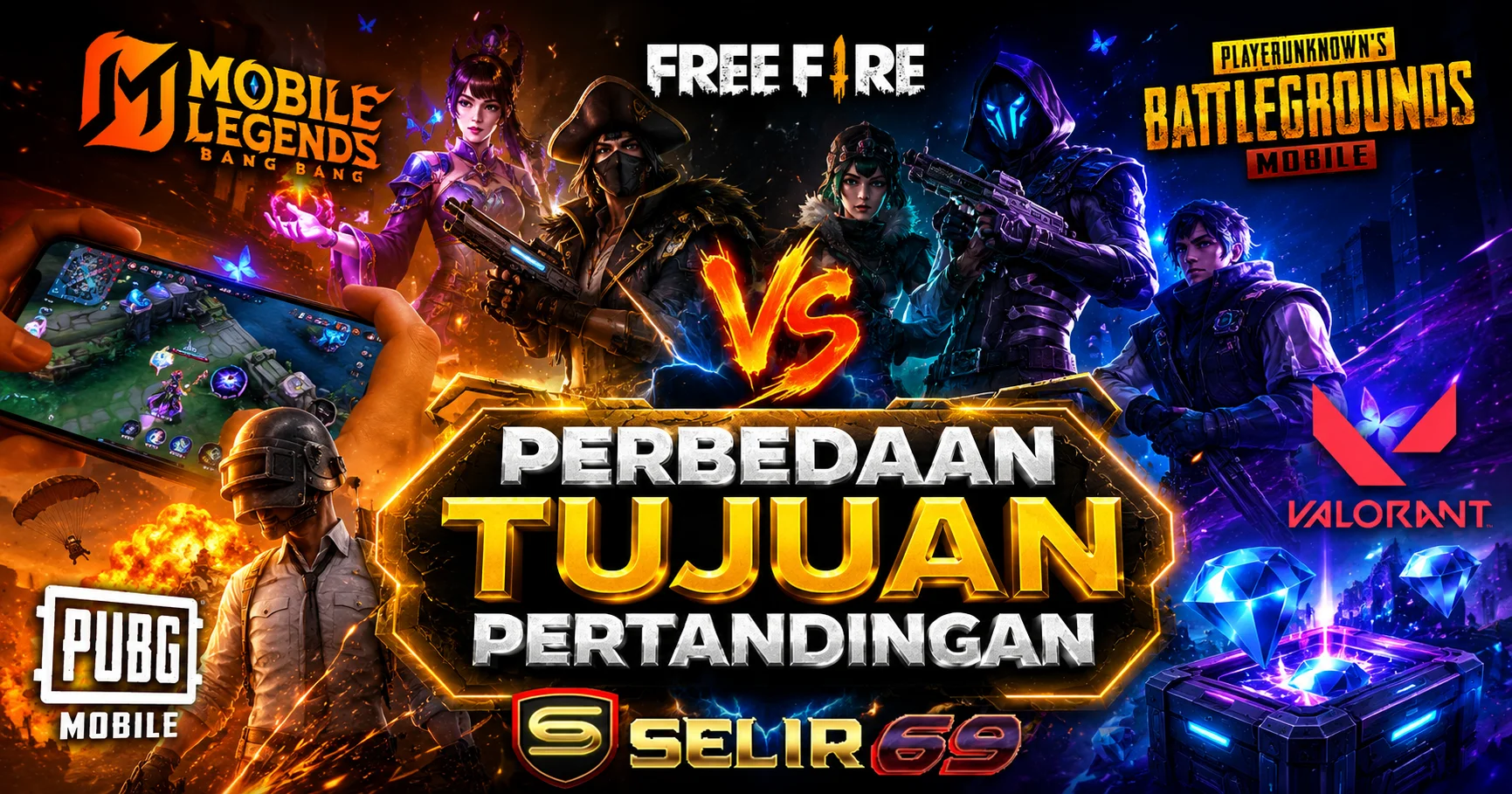 Ilustrasi perbedaan struktur pertandingan MOBA, tactical FPS dan battle royale