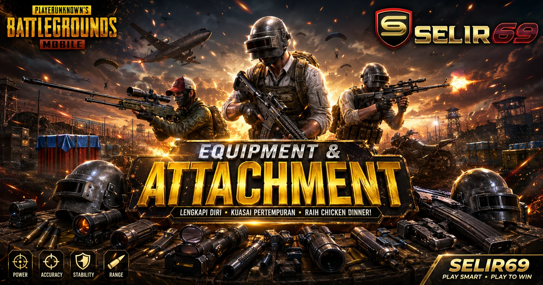 Ilustrasi equipment, attachment dan senjata dalam PUBG Mobile SELIR69