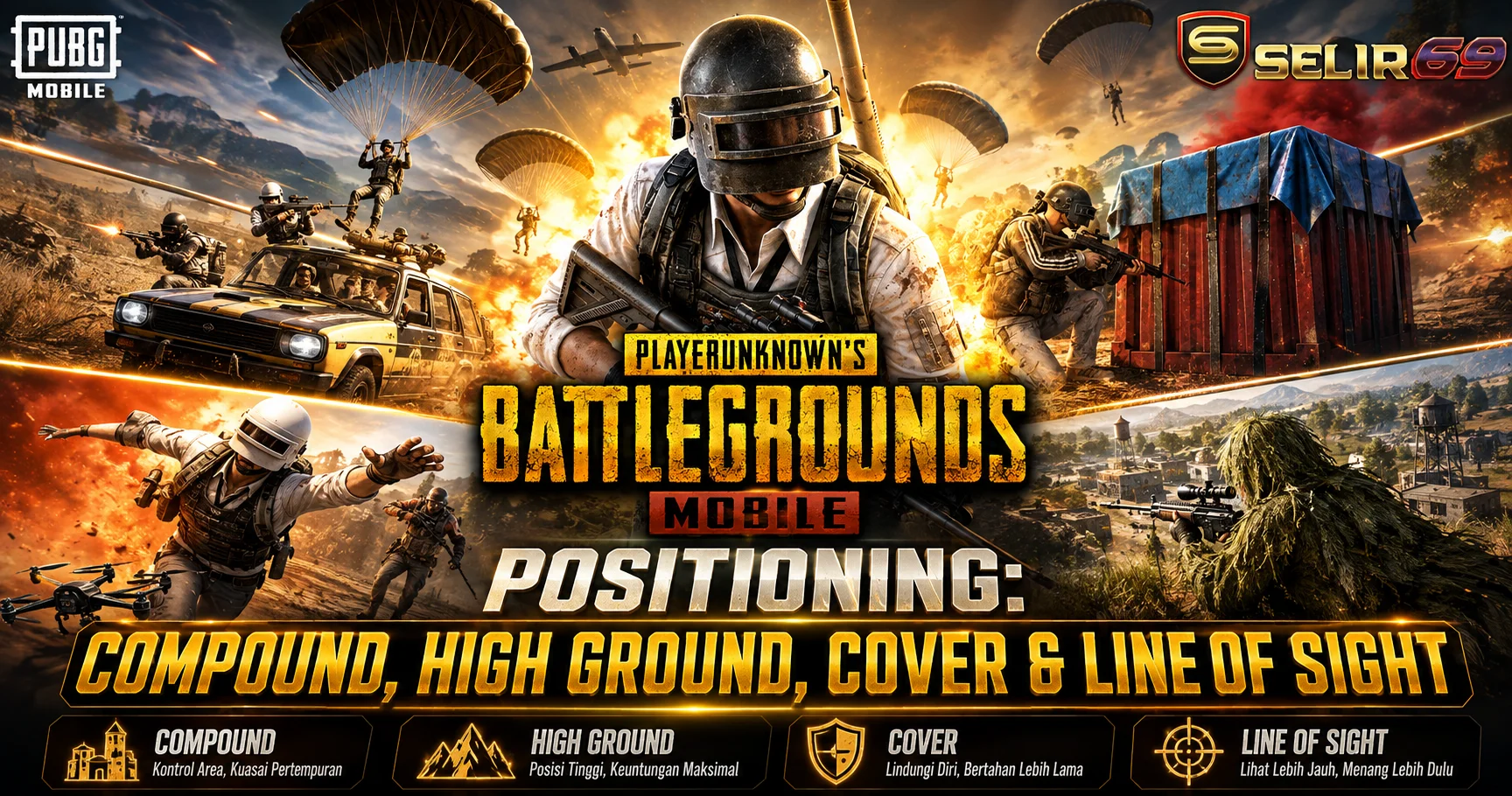 Ilustrasi rotasi zona, kendaraan dan positioning pada PUBG Mobile SELIR69